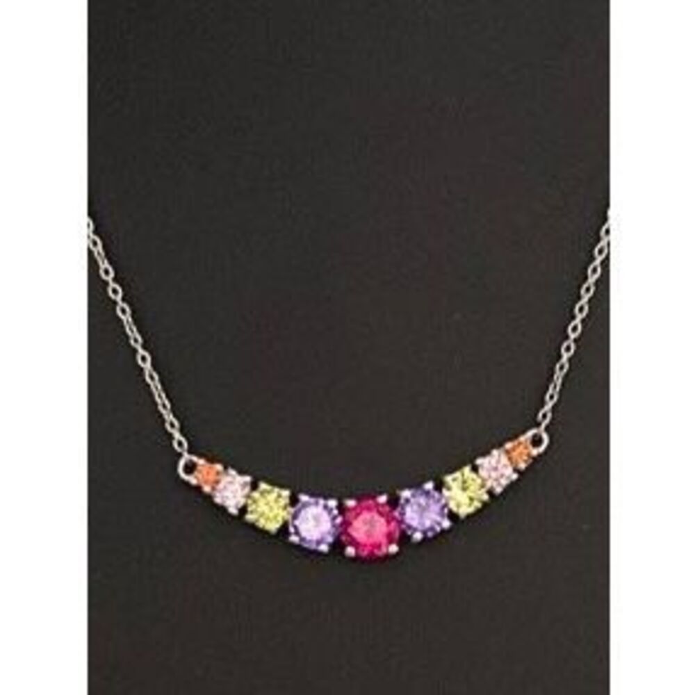NWT Signed STS Karis Necklace 17.5" Multi Gemstone Curved Bar Pendant Adjustable